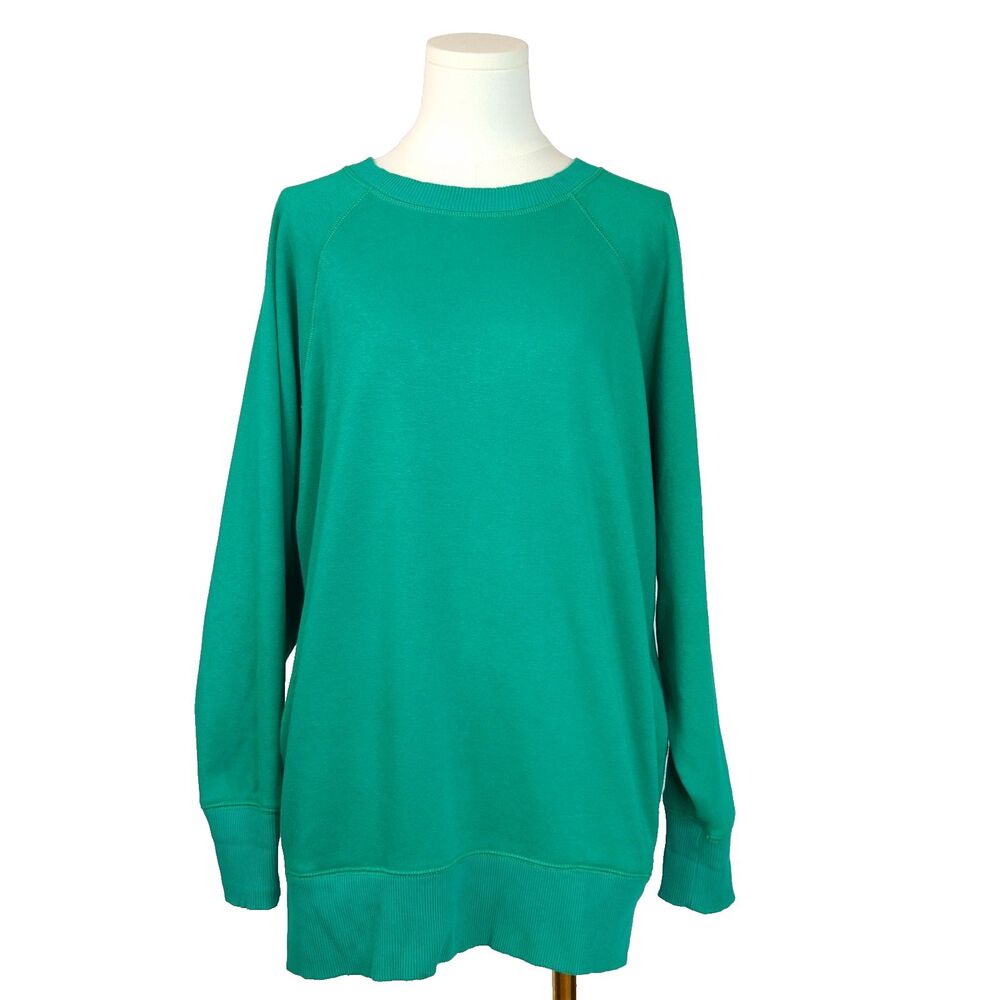 Aerie Oversized Fleece Sweatshirt Small Green Raglan Sleeve Crewneck Pockets